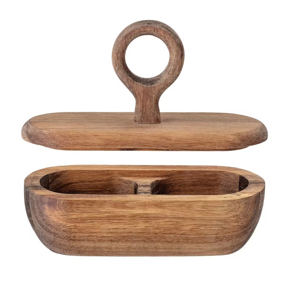 Bloomingville 5" Acacia Wood Divided Container with Lid / NWT